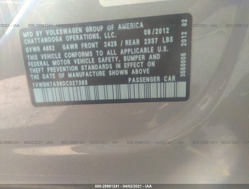 1VWBN7A36DC027393