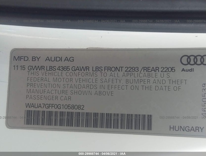 WAUA7GFF0G1058082