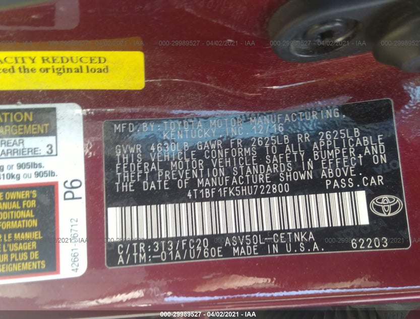 4T1BF1FK5HU722800