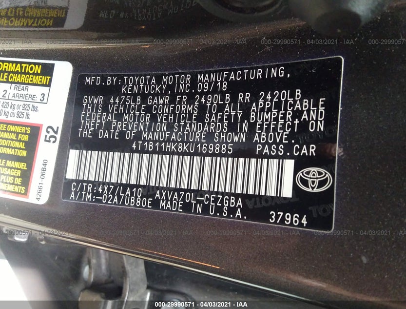 4T1B11HK8KU169885