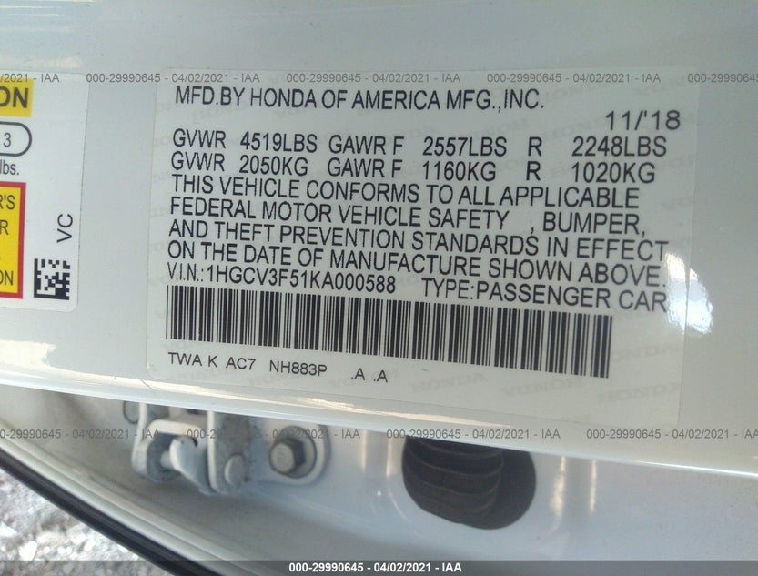 1HGCV3F51KA000588