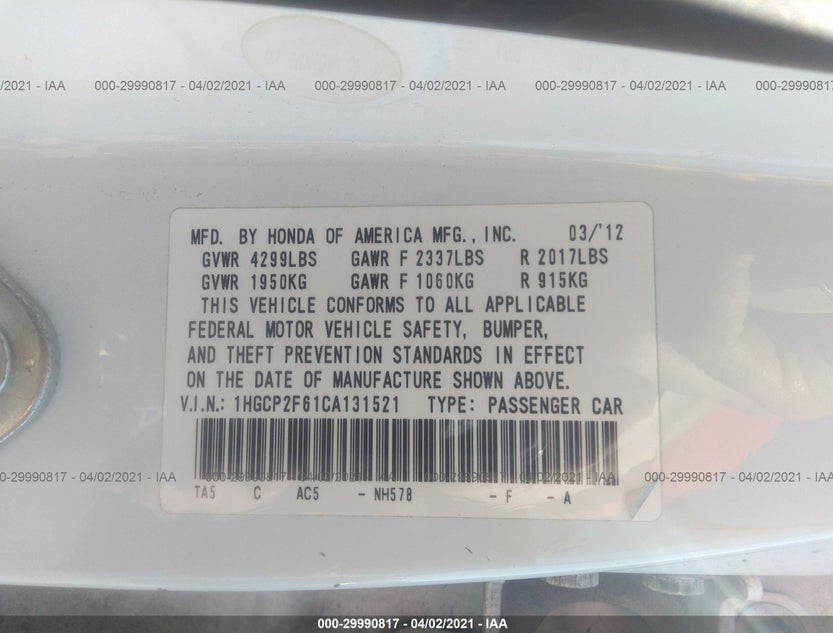 1HGCP2F61CA131521