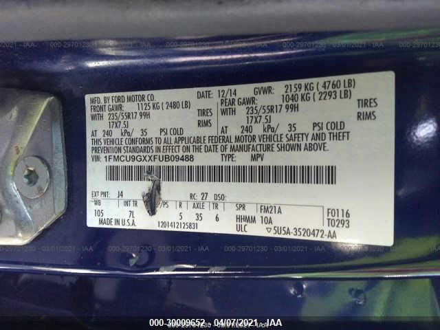 1FMCU9GXXFUB09488 2015 Ford Escape Se