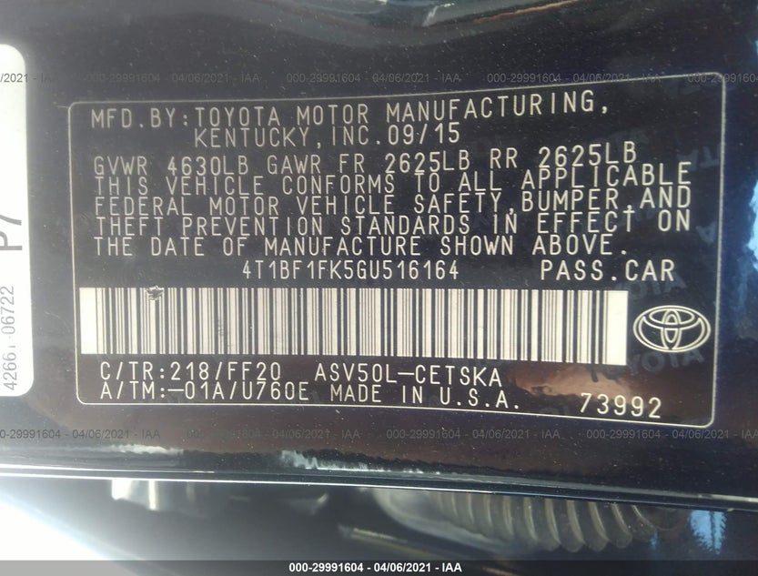 4T1BF1FK5GU516164