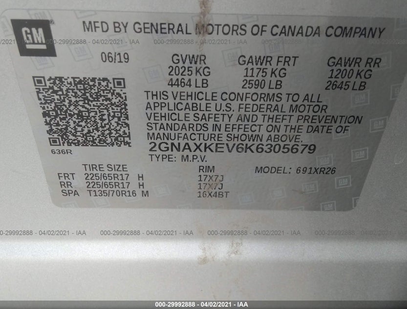 2GNAXKEV6K6305679