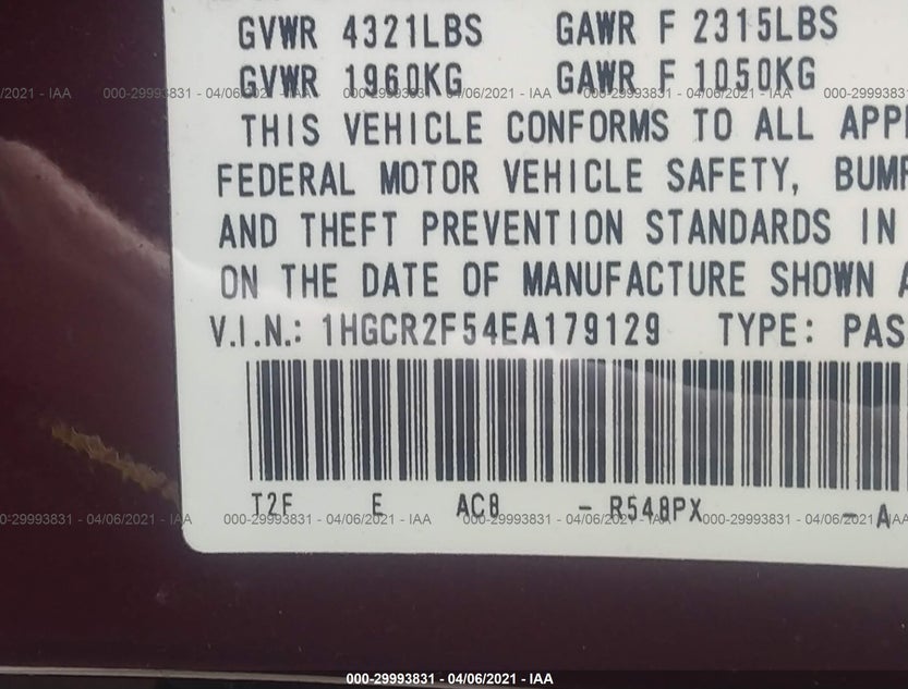 1HGCR2F54EA179129