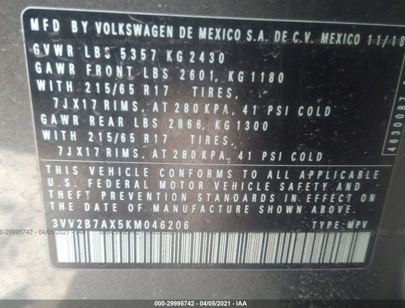 3VV2B7AX5KM046206
