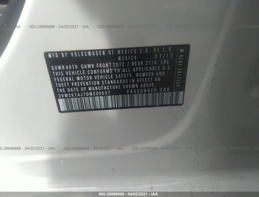 3VW2K7AJ7DM200537