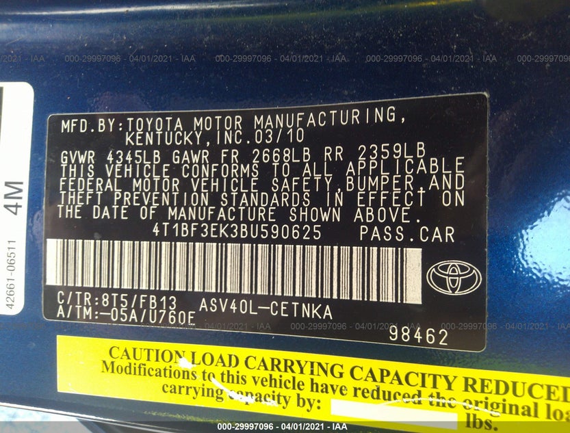 4T1BF3EK3BU590625