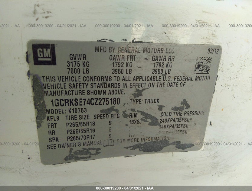 1GCRKSE74CZ275180