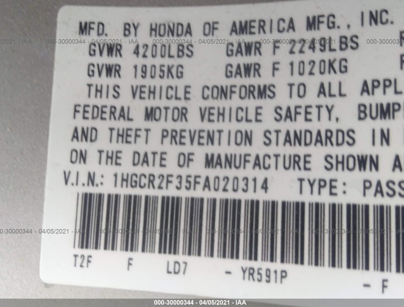 1HGCR2F35FA020314