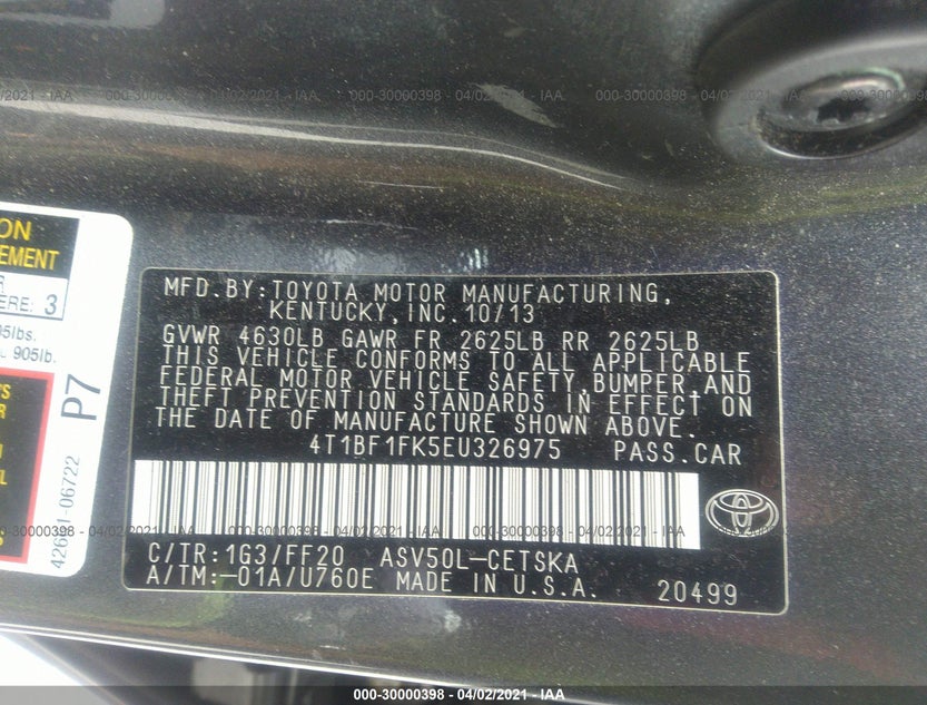 4T1BF1FK5EU326975