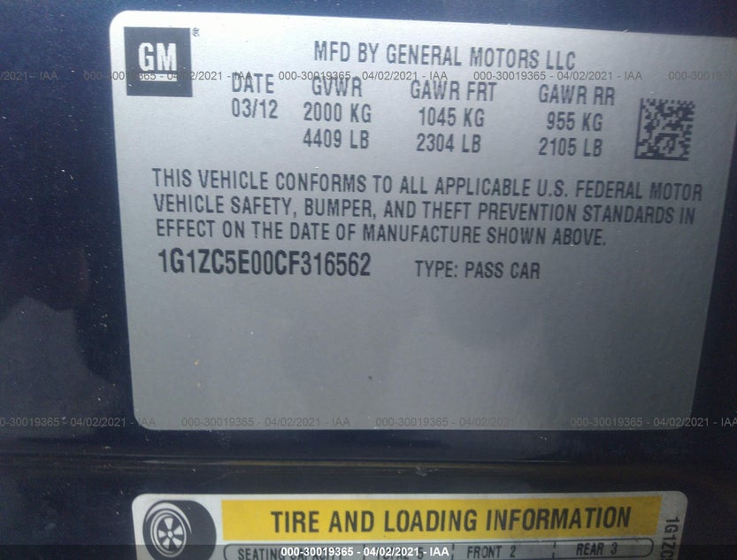 1G1ZC5E00CF316562