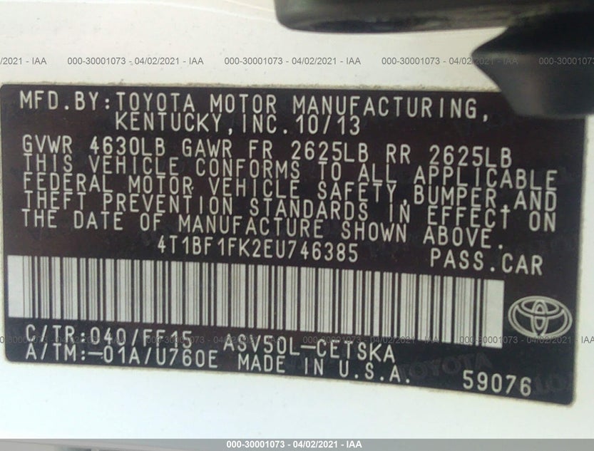 4T1BF1FK2EU746385