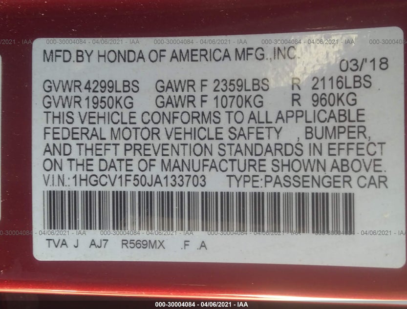 1HGCV1F50JA133703