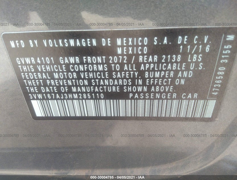3VW167AJ3HM285110