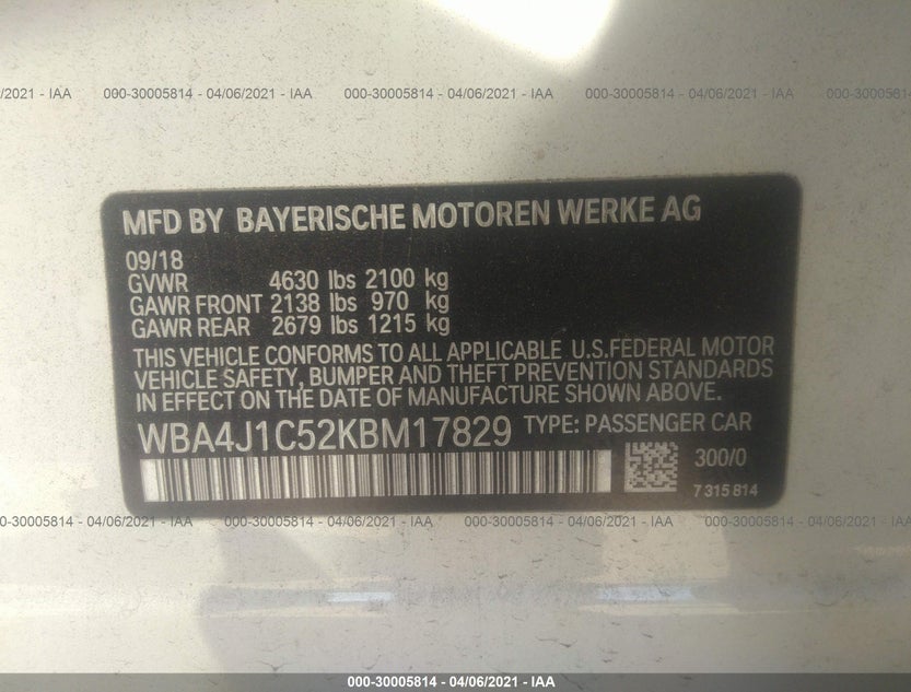 WBA4J1C52KBM17829