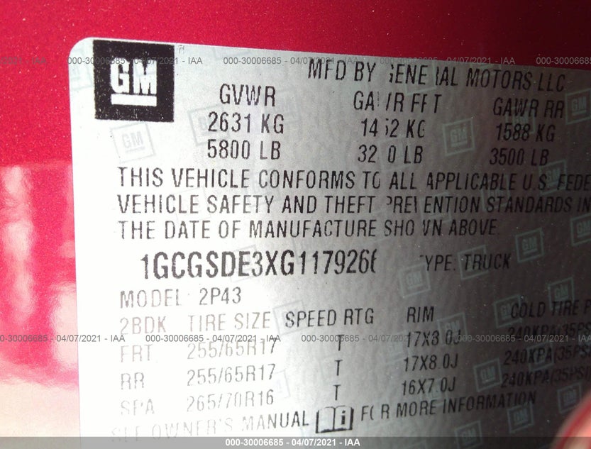 1GCGSDE3XG1179266