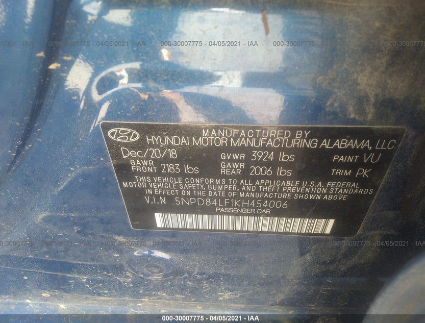 5NPD84LF1KH454006