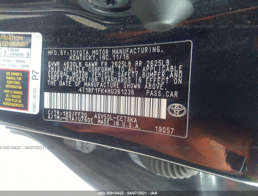 4T1BF1FK4HU361236