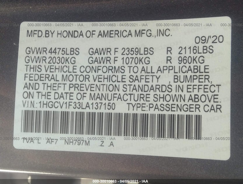 1HGCV1F33LA137150