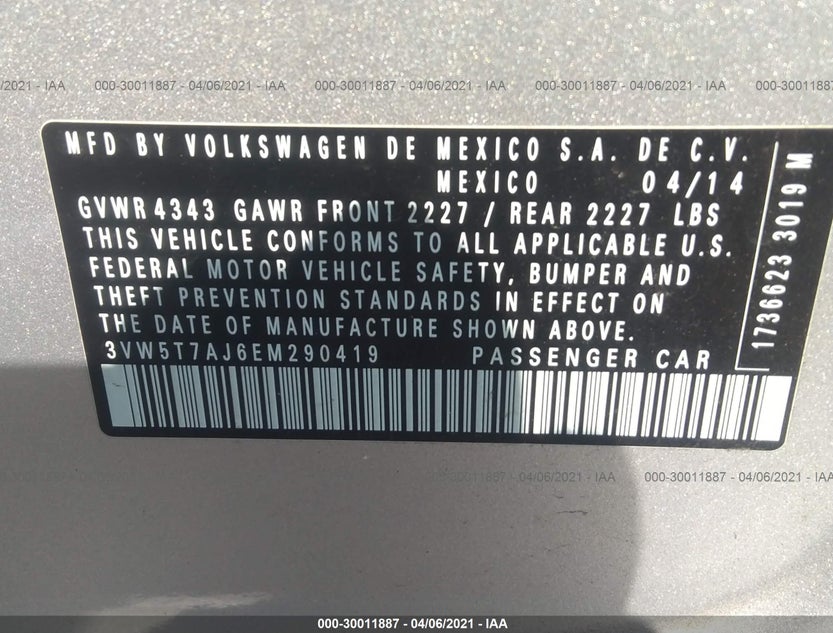 3VW5T7AJ6EM290419