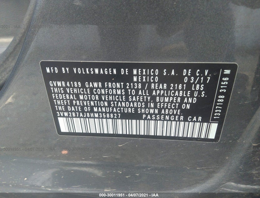 3VW2B7AJ8HM358827