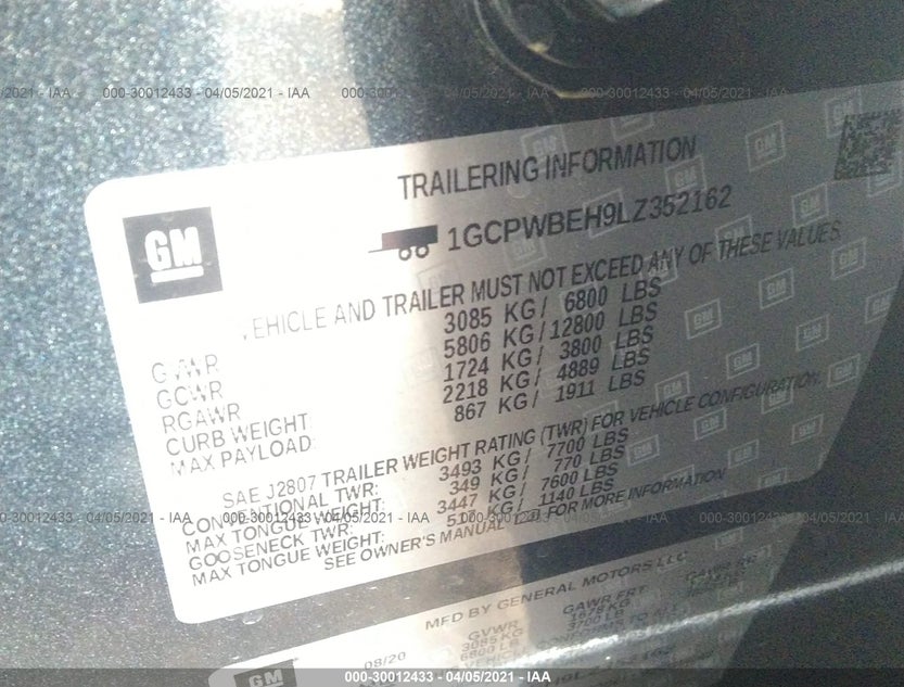 1GCPWBEH9LZ352162