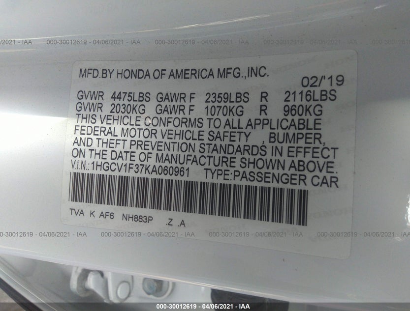 1HGCV1F37KA060961