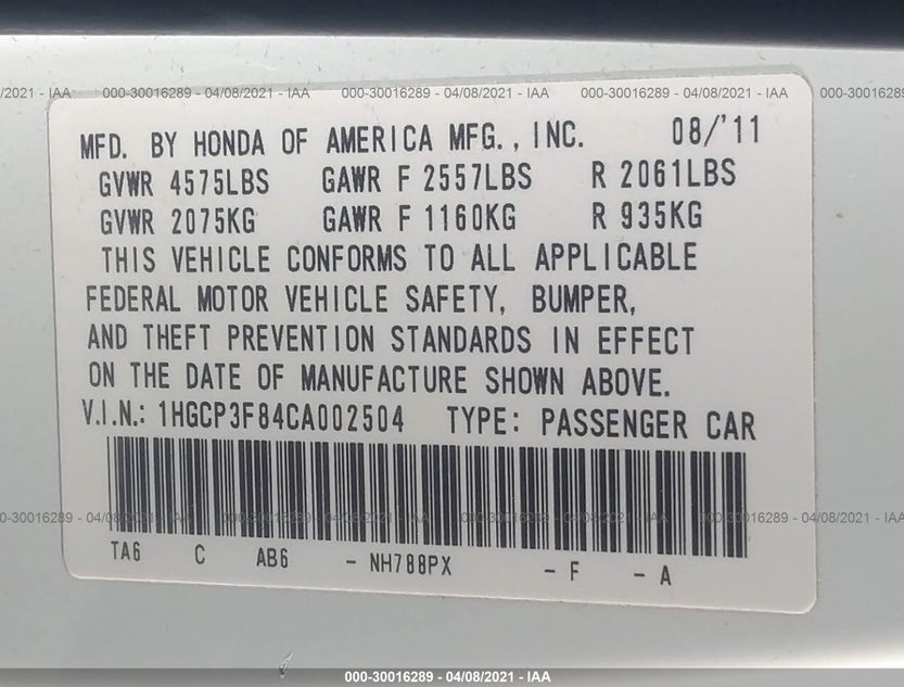 1HGCP3F84CA002504
