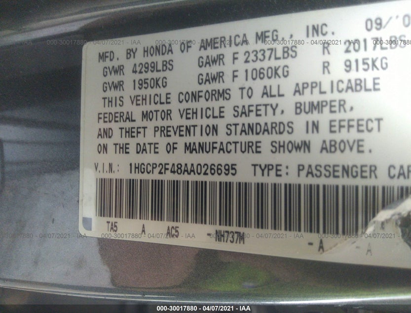 1HGCP2F48AA026695