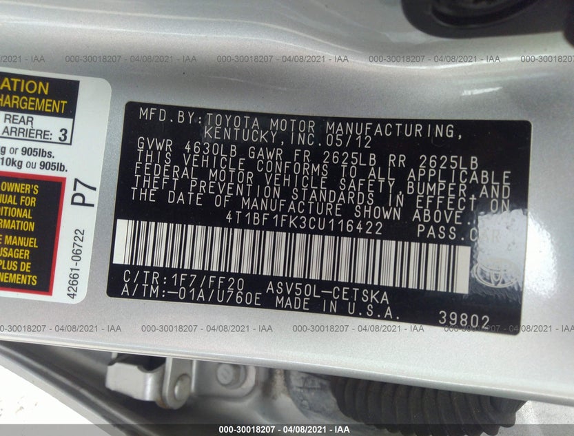 4T1BF1FK3CU116422