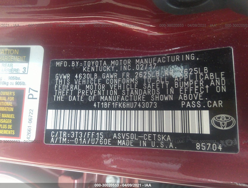 4T1BF1FK6HU743073
