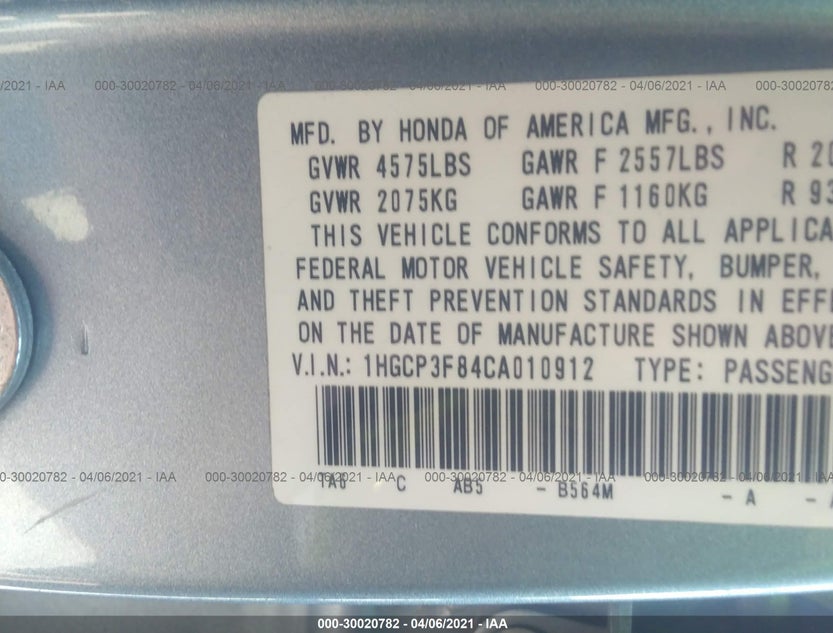 1HGCP3F84CA010912