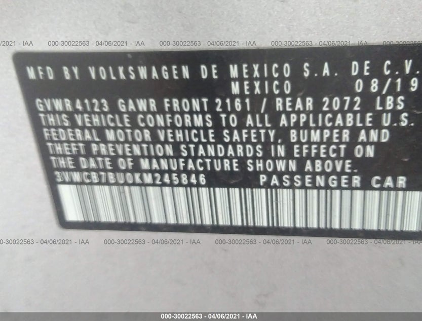 3VWCB7BU0KM245846