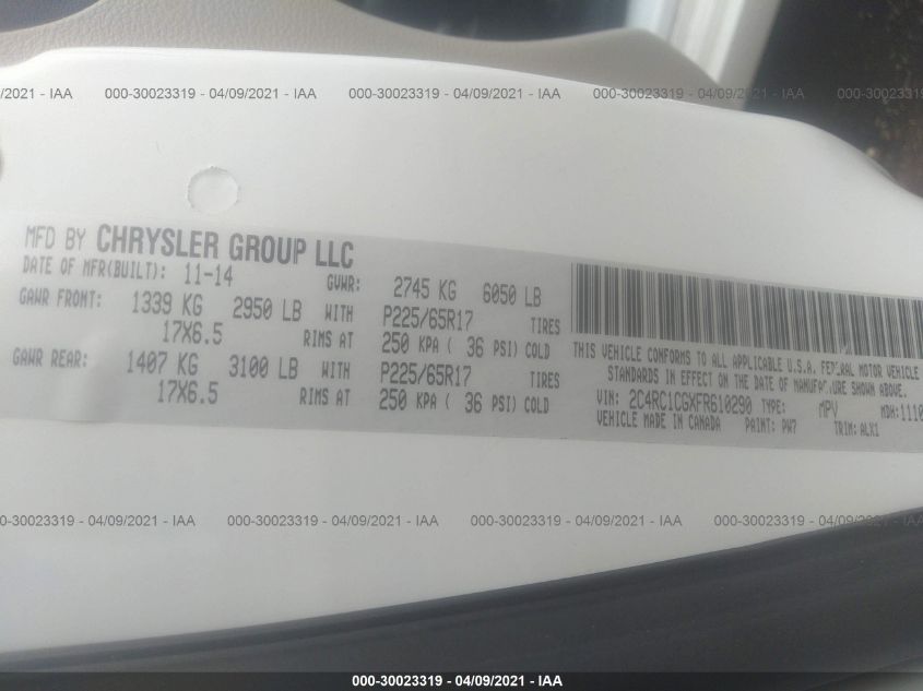 2015 Chrysler Town & Country Touring-L VIN: 2C4RC1CGXFR610290 Lot: 30023319