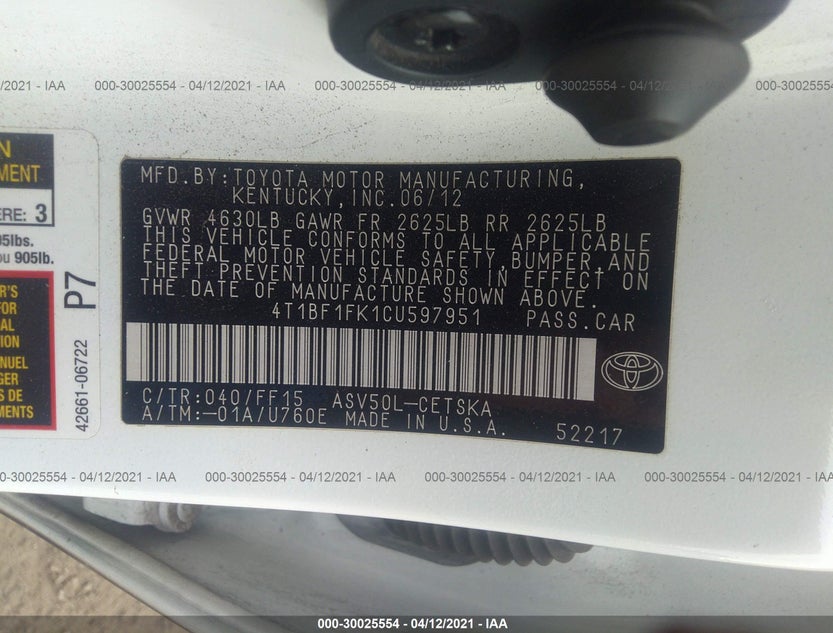 4T1BF1FK1CU597951