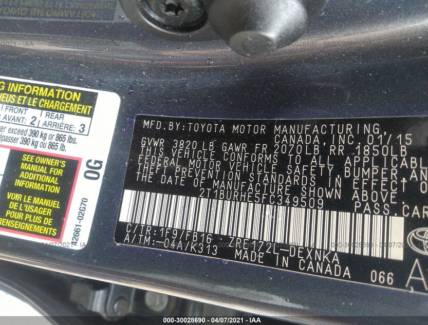 2T1BURHE5FC349509