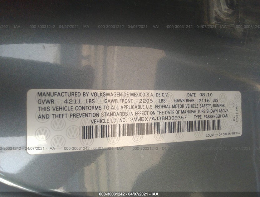 3VWDX7AJ3BM309357