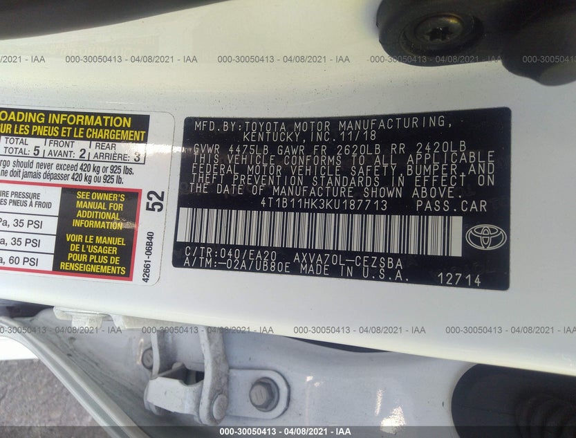 4T1B11HK3KU187713