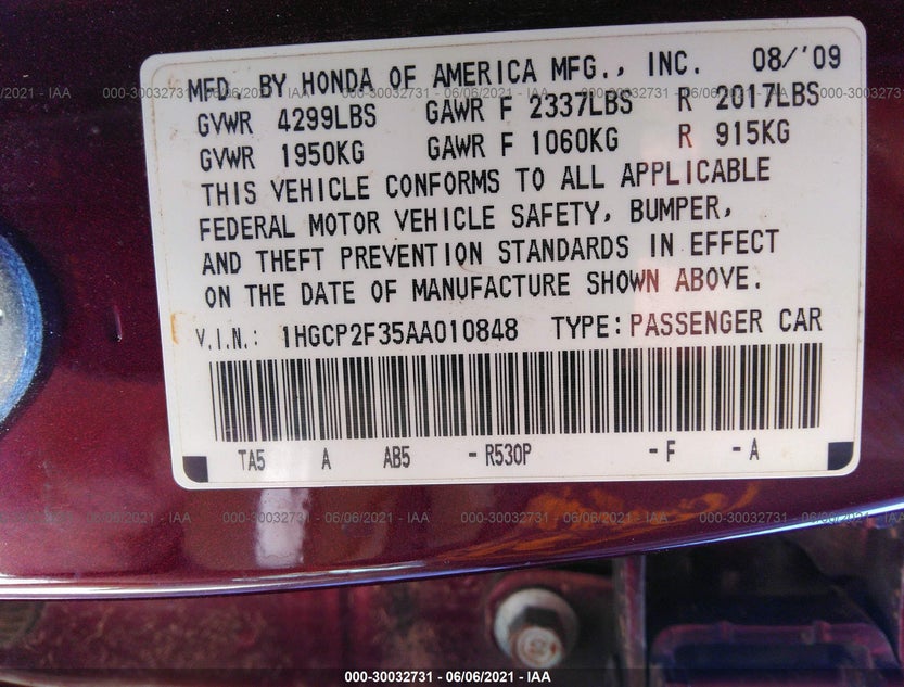 1HGCP2F35AA010848