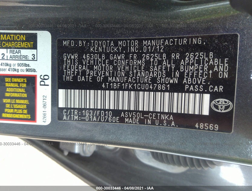 4T1BF1FK1CU047861