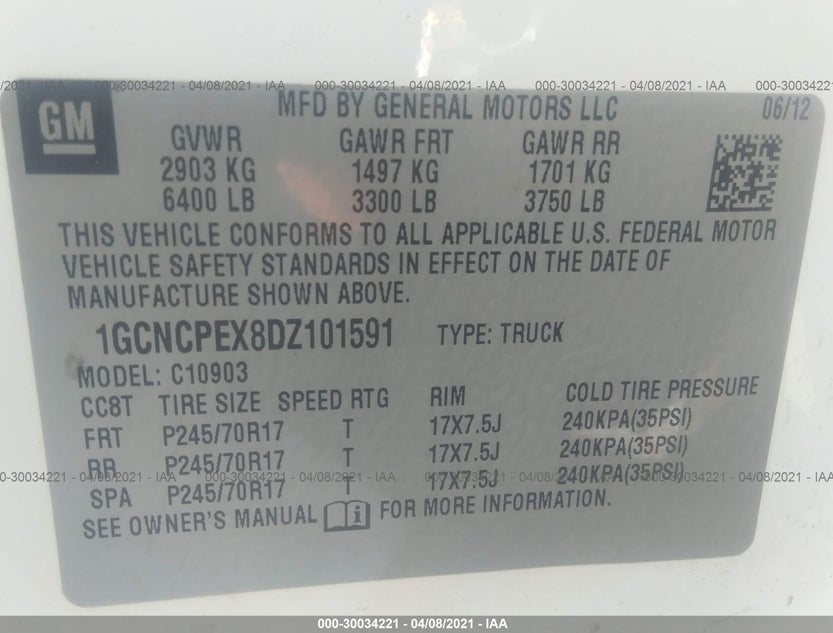 1GCNCPEX8DZ101591