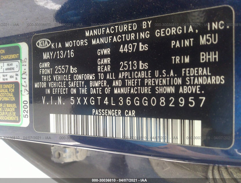 5XXGT4L36GG082957