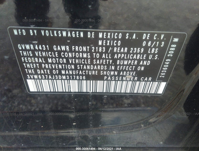 3VW637AJ3DM317806