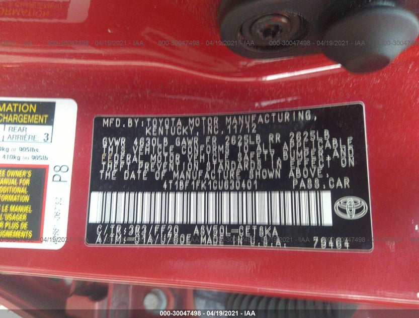 4T1BF1FK1CU630401