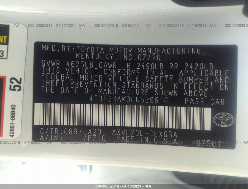 4T1F31AK3LU539616