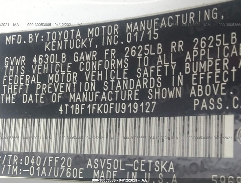 4T1BF1FK0FU919127