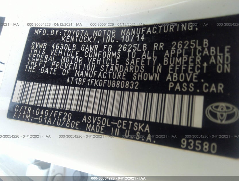 4T1BF1FK0FU880832