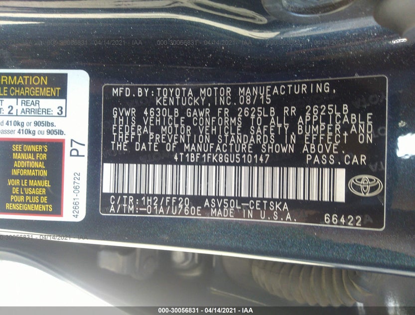 4T1BF1FK8GU510147